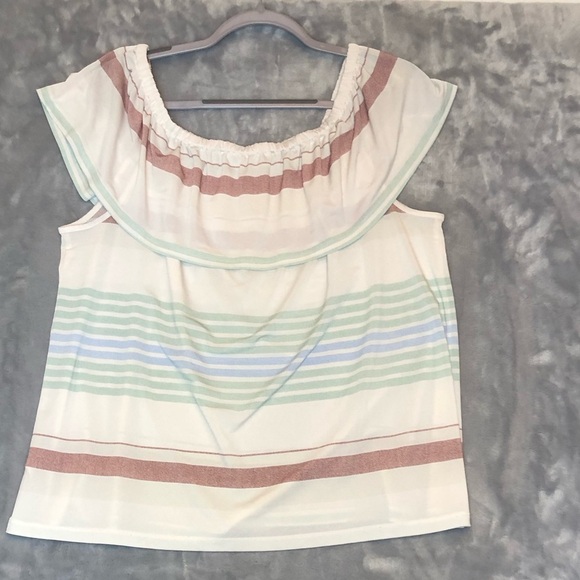 Maurices Tops - Maurices Women's Short Sleeve Elastic Neckline Top White/Green/Red Size Large